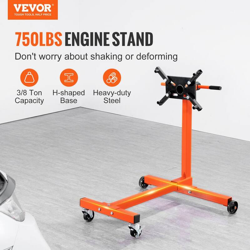 VEVOR Rotating Engine Stand 750 lbs. Load Cast Iron Motor Hoist Dolly with 360° Adjustable Head 4-Caster 4 Arms for Vehicle - YDXZSF750LBS4870PV0