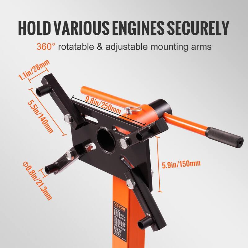 VEVOR Rotating Engine Stand 1500 lbs. with 360° Adjustable Head Cast Iron Folding Motor Hoist Dolly 5-Caster 4 Arms - YDXZS1500LBS5QG38V0