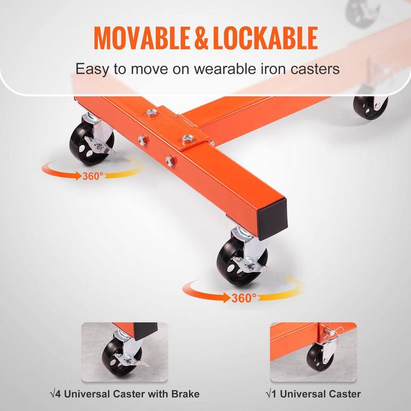 VEVOR Rotating Engine Stand 1500 lbs. with 360° Adjustable Head Cast Iron Folding Motor Hoist Dolly 5-Caster 4 Arms - YDXZS1500LBS5QG38V0