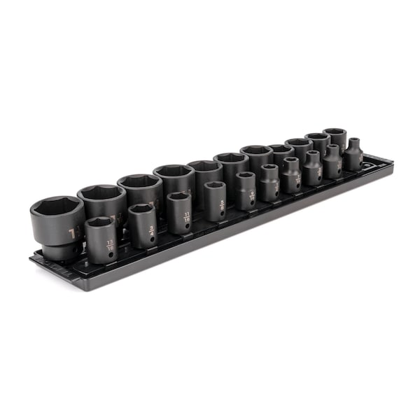 Tekton 1/2 Inch Drive 6-Point Impact Socket Set with Rails, 21-Piece (5/16-1-1/2 in.) - SID92102