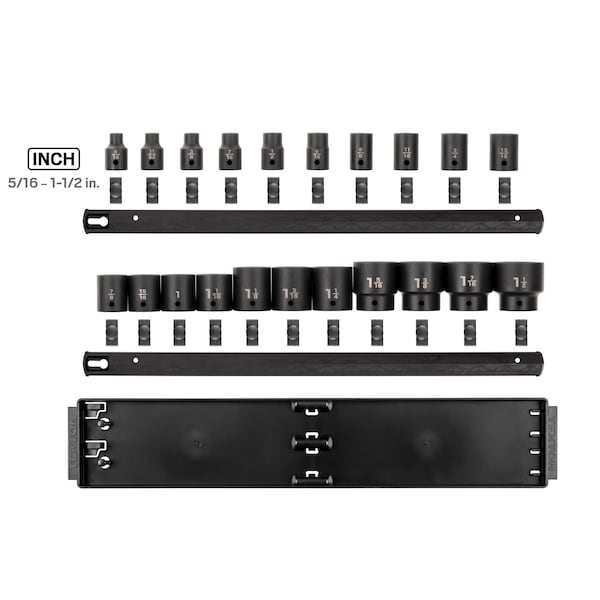 Tekton 1/2 Inch Drive 6-Point Impact Socket Set with Rails, 21-Piece (5/16-1-1/2 in.) - SID92102
