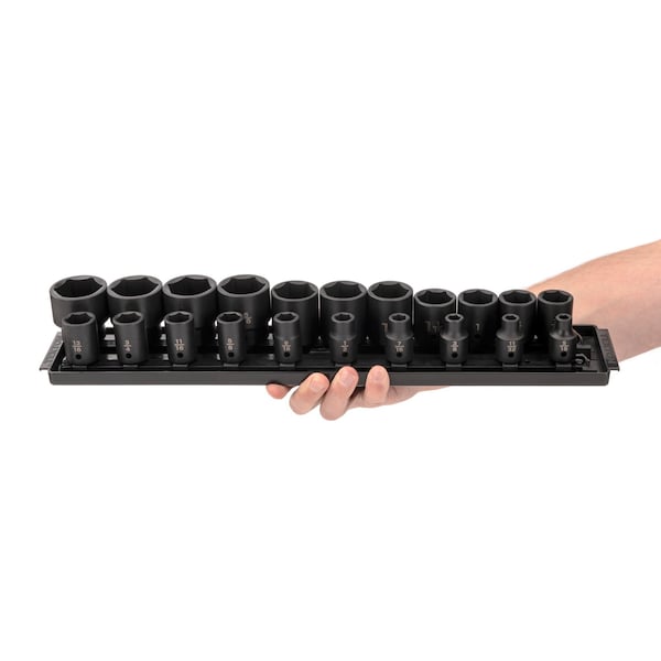 Tekton 1/2 Inch Drive 6-Point Impact Socket Set with Rails, 21-Piece (5/16-1-1/2 in.) - SID92102