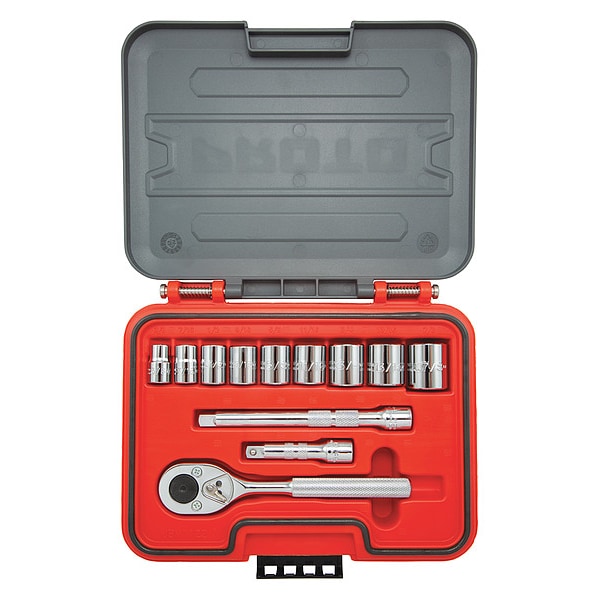 Proto 3/8 in Drive Socket Set SAE 12 Pieces 3/8 in to 7/8 in , Chrome - J52112S