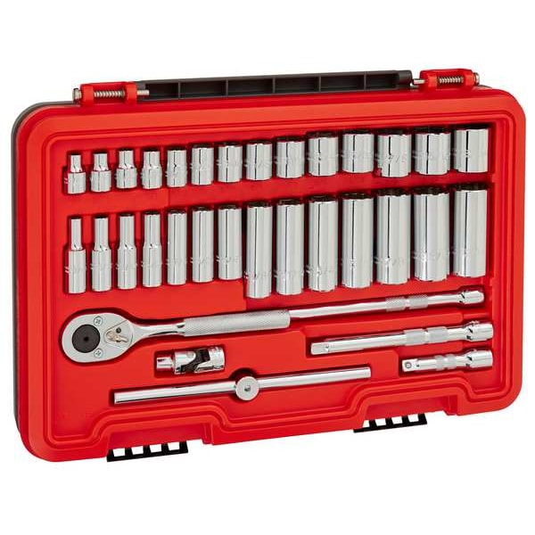 Proto 3/8 in Drive Socket Set Metric, SAE 63 Pieces 1/4 in to 1 in, 5.5 mm to 20 mm , Chrome - J52363S