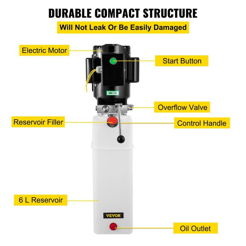 VEVOR Hydraulic Pump 2.2KW Car Lift Hydraulic Power Unit Hydraulic Power Pack 220V 3HP 50HZ 2750 PSI with 6L Plastic Reservoir - QCJSQSLK000000001V0-0812