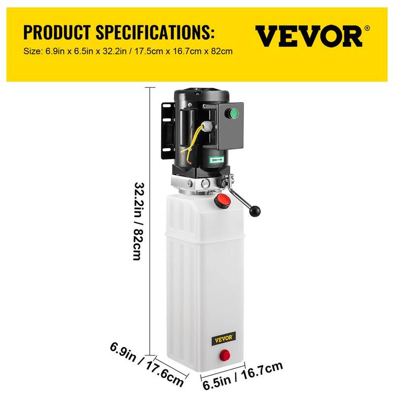 VEVOR Hydraulic Pump 2.2KW Car Lift Hydraulic Power Unit Hydraulic Power Pack 220V 3HP 50HZ 2750 PSI with 6L Plastic Reservoir - QCJSQSLK000000001V0-0812