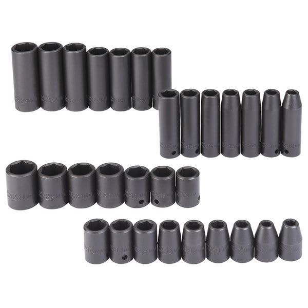 Proto 1/2 in Drive Impact Socket Set Metric 30 Pieces 8 to 24 mm , Black Oxide - J74306