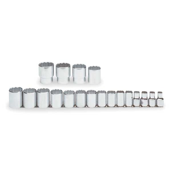 Proto 1/2" Drive Socket Set SAE 19 Pieces 3/8 in to 1 1/2 in , Full Polish - J54113