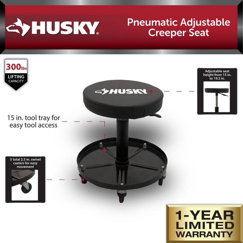 Husky Pneumatic Adjustable Creeper Seat with 15 in. Tool Storage Tray - HPL4803-DIP