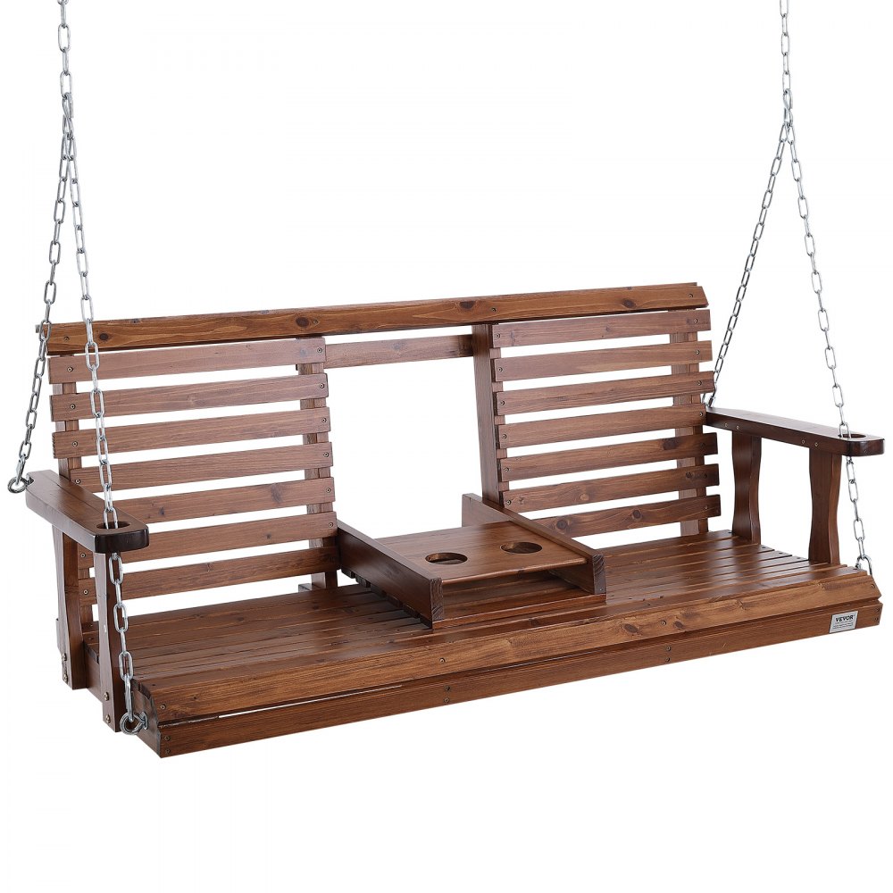 VEVOR Wooden Porch Swing 5 ft, Patio bench swing for Courtyard & Garden, Upgraded 880 lbs Strong Load Capacity, Heavy Duty Swing Chair Bench with Hanging Chains for Outdoors, Brown - MLQQCMK5YCZSAJDHQV0