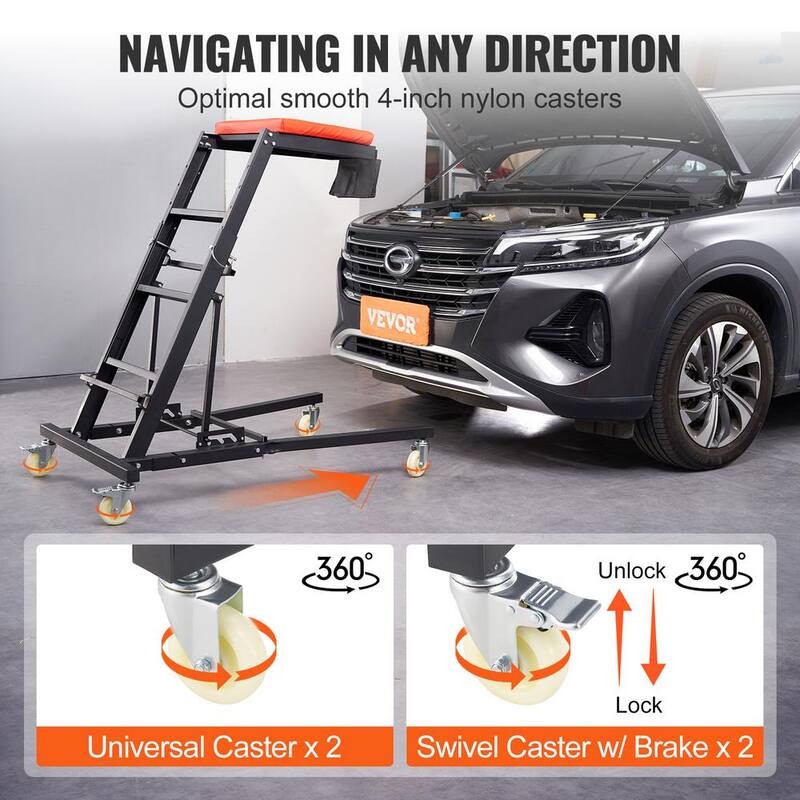 VEVOR Automotive Top Creeper, with Adjustable Height 48 in. to 76 in., 400 lbs. Capacity High Creeper, 4 Swivel Caster Wheels - FDJXCTYHXHX4D070NV0-0730