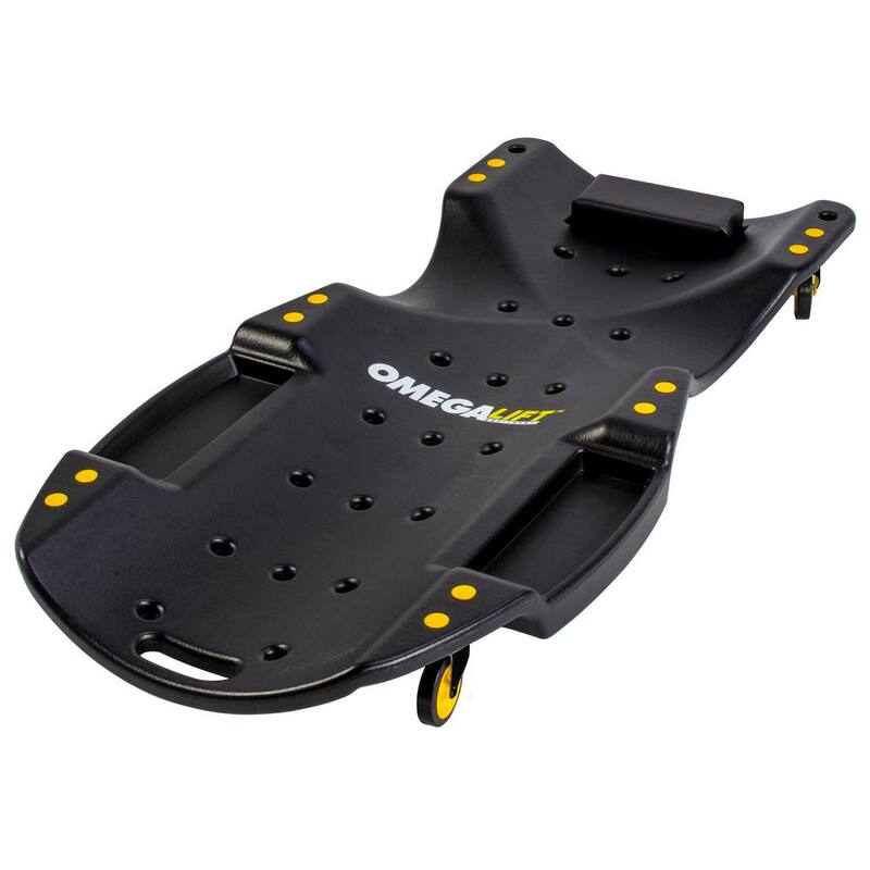 Omega Lift Mechanic Plastic Creeper 48 in. Ergonomic HDPE Body 440 lbs. Capacity with Padded Headrest and Dual Tool Trays in Red - 91902
