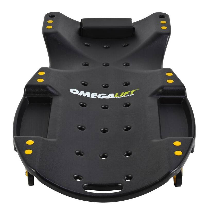 Omega Lift Mechanic Plastic Creeper 48 in. Ergonomic HDPE Body 440 lbs. Capacity with Padded Headrest and Dual Tool Trays in Red - 91902