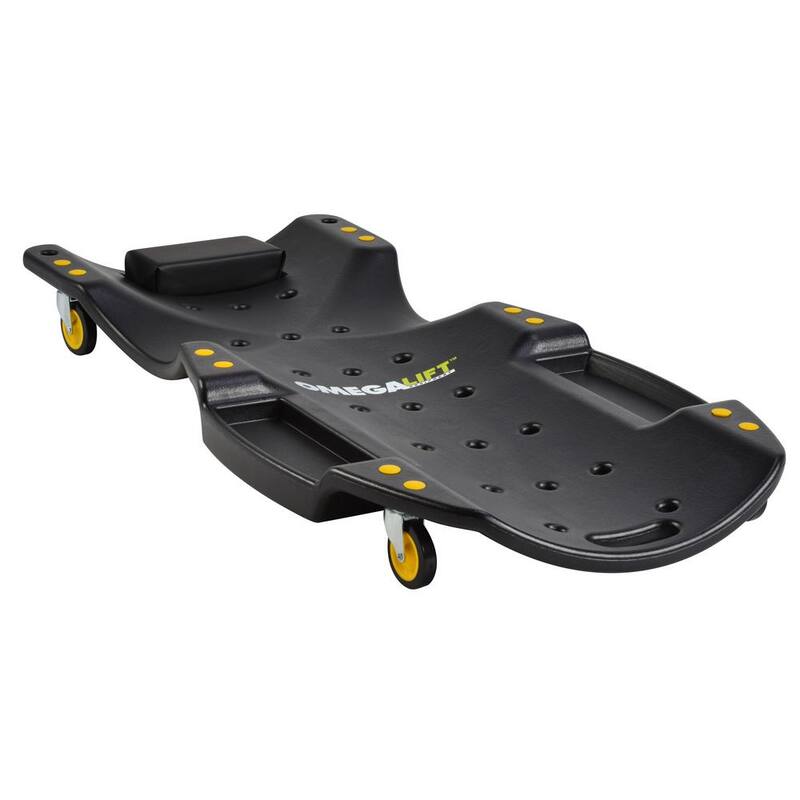 Omega Lift Mechanic Plastic Creeper 48 in. Ergonomic HDPE Body 440 lbs. Capacity with Padded Headrest and Dual Tool Trays in Red - 91902