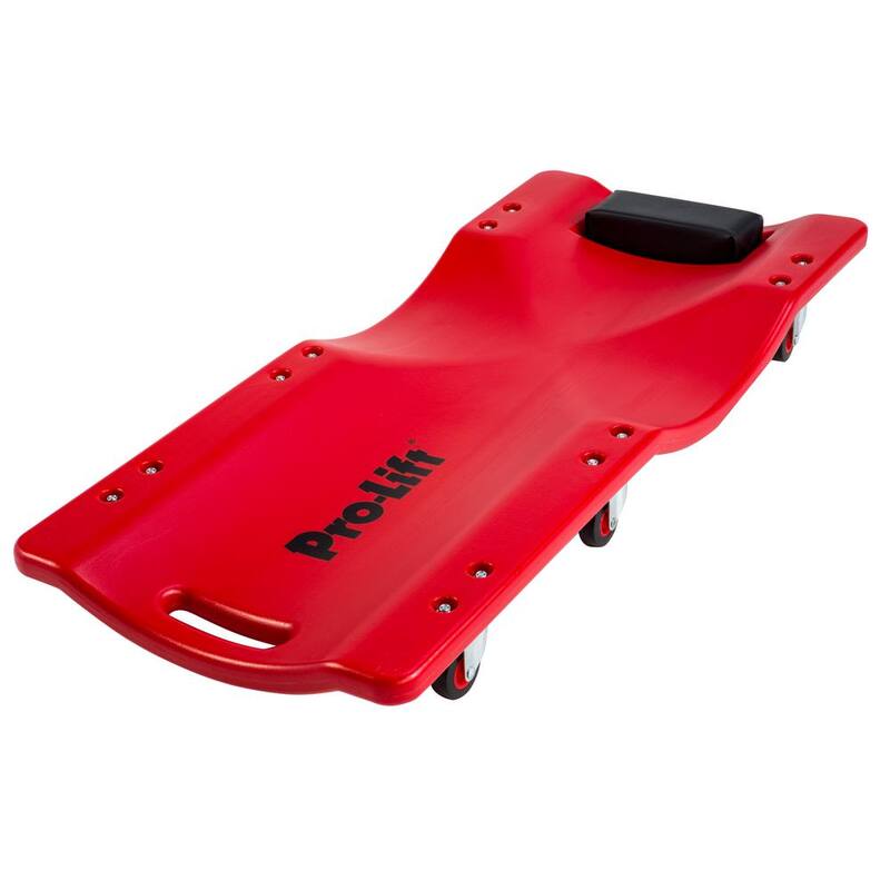 Pro-Lift Mechanic Plastic Creeper 36 in. - Blow Molded Ergonomic HDPE Body with Padded Headrest - 300 lbs. Capacity Red - C-6036