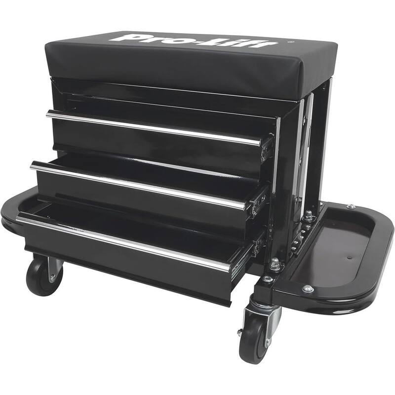 Pro-Lift Mechanic Roller Seat with Tool Box - 3-Drawer Rolling Tool Chest Stool with Padded Seat Cushion - 400 Lbs Capacity - C-3300