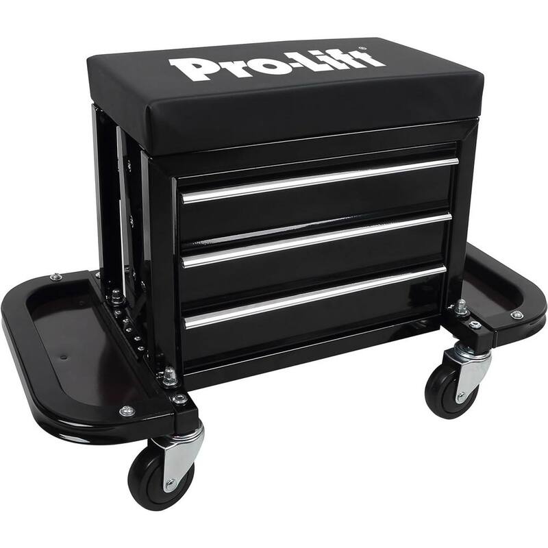 Pro-Lift Mechanic Roller Seat with Tool Box - 3-Drawer Rolling Tool Chest Stool with Padded Seat Cushion - 400 Lbs Capacity - C-3300