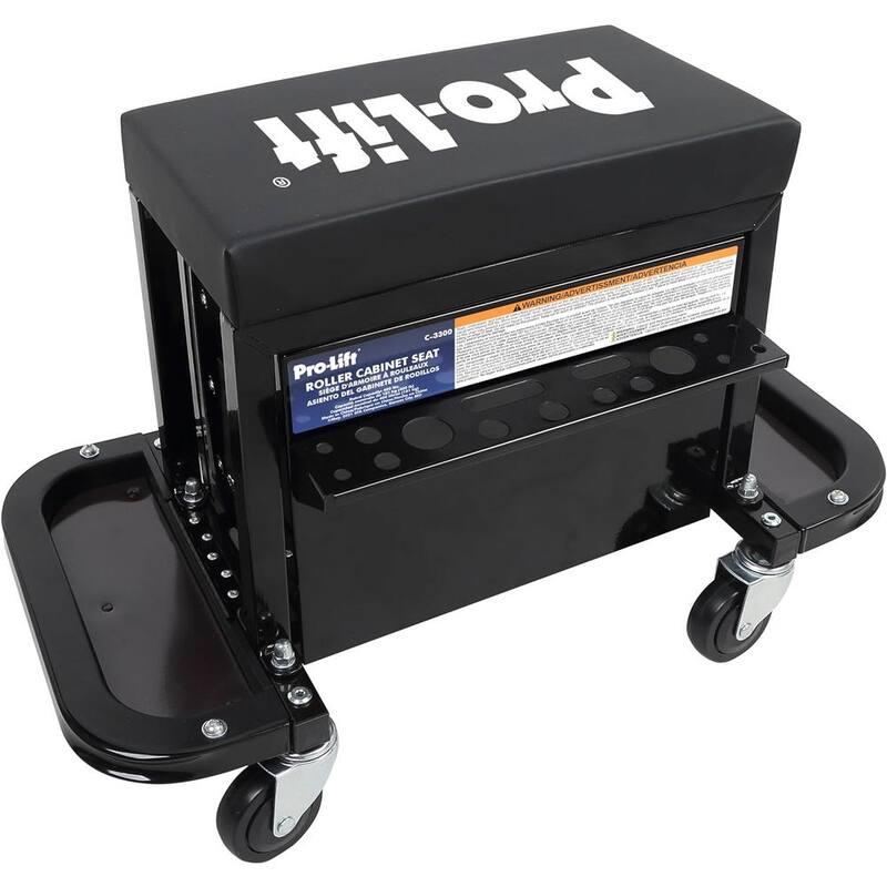 Pro-Lift Mechanic Roller Seat with Tool Box - 3-Drawer Rolling Tool Chest Stool with Padded Seat Cushion - 400 Lbs Capacity - C-3300