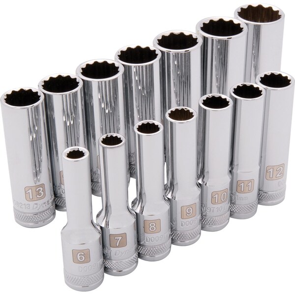 Dynamic Tools 3/8" Drive 14 Piece 12 Point, Deep Metric Socket Set, 6mm - 19mm - D010007