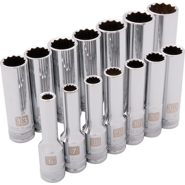 Dynamic Tools 3/8" Drive 14 Piece 12 Point, Deep Metric Socket Set, 6mm - 19mm - D010007