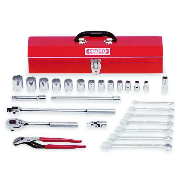 Proto 1/2" Drive Tool Set SAE 27 Pieces 7/16 in to 1 1/4 in , Full Polish - J54128A