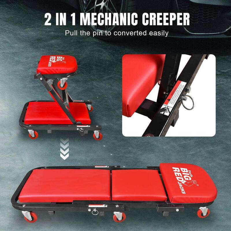 Big Red 40 in. Foldable Z-Creeper Seat, 2-in-1 Garage/Shop Creeper, 330 lbs. Capacity - ATW4015ZR