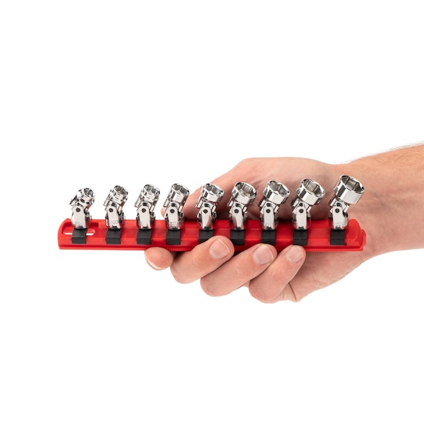 Tekton 1/4 Inch Drive Universal Joint Socket Set with Rail, 9-Piece (6-14 mm) - SHD90110