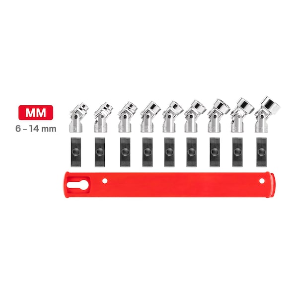 Tekton 1/4 Inch Drive Universal Joint Socket Set with Rail, 9-Piece (6-14 mm) - SHD90110