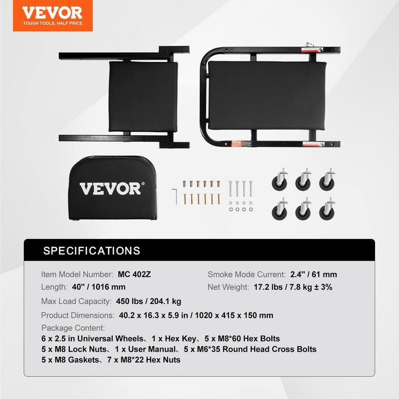 VEVOR Foldable Z Garage Creeper,40 in.,450 lbs. Load Capacity Rolling Folding Mechanic Creeper Stool with 6 Universal Wheels - KZDXCTBYXJ40CJ62RV0