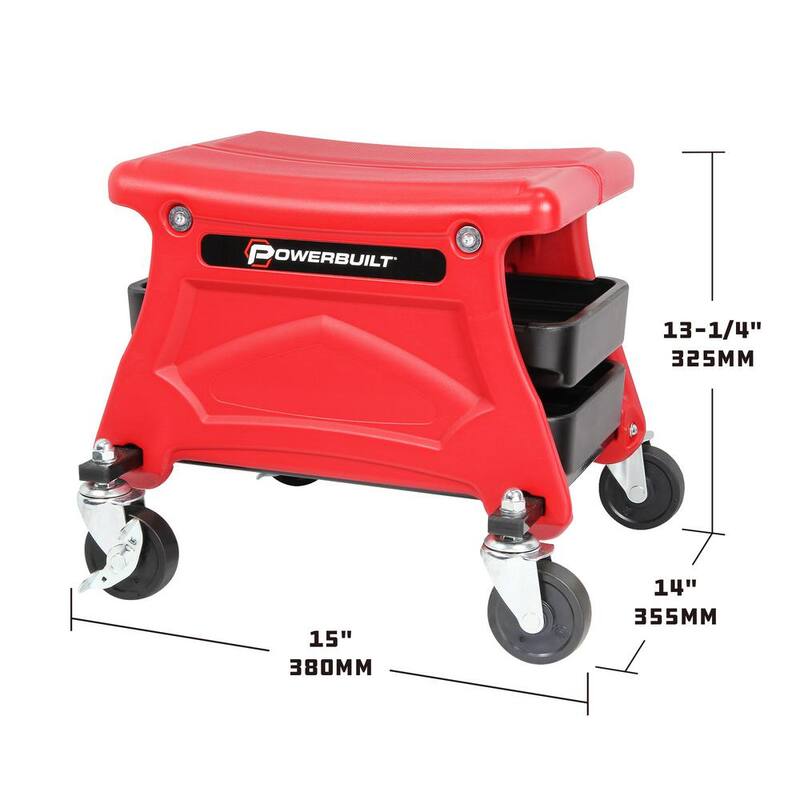 Powerbuilt Heavy-Duty Garage Mechanics Chair Rolling Seat with Storage Trays - 240283