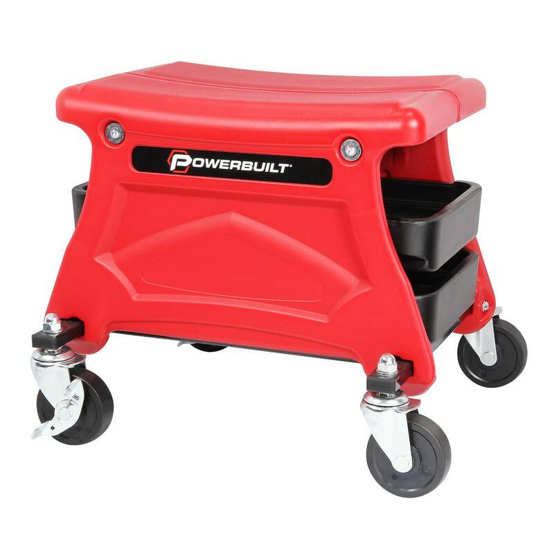 Powerbuilt Heavy-Duty Garage Mechanics Chair Rolling Seat with Storage Trays - 240283