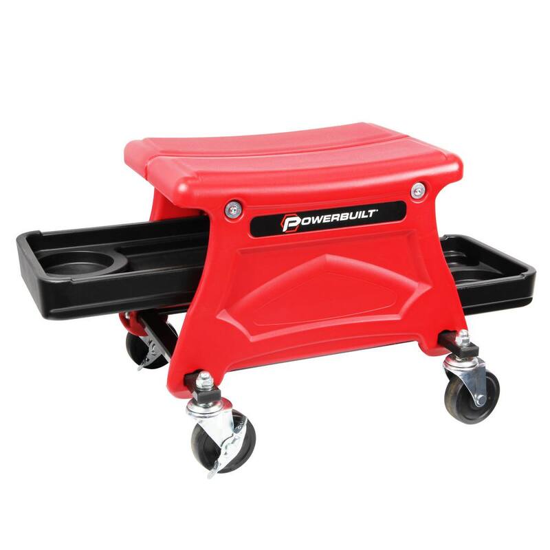 Powerbuilt Heavy-Duty Garage Mechanics Chair Rolling Seat with Storage Trays - 240283