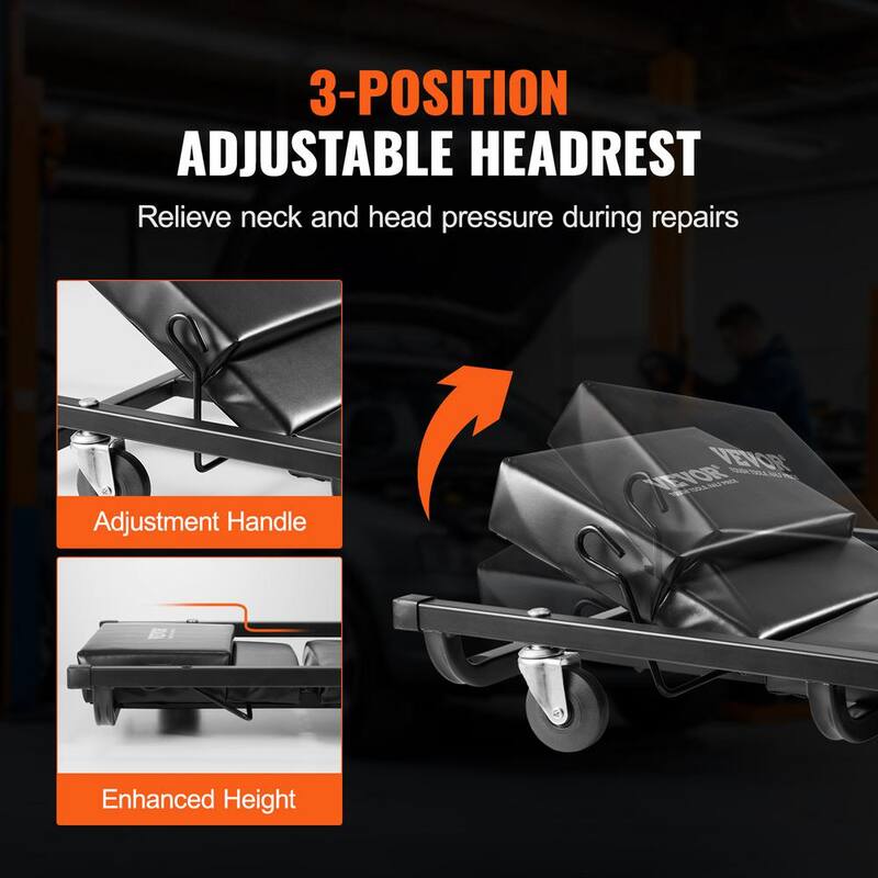 VEVOR Mechanic Garage Creeper,40-In.,300 lbs. Capacity Automotive Rolling Creeper with 6 Casters Adjustable Cushioned Headrest - BKZDXCTBYXJ4ZXI52V0