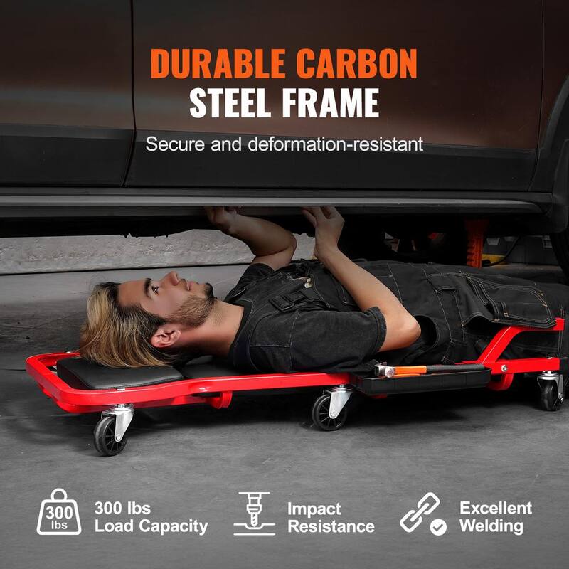 VEVOR Mechanic Garage Creeper,44-In.,300 lbs. Capacity Automotive Rolling Creeper with 6 Casters Cushioned Headrest Tool Tray - BKZDXCTB44YCBV8A0V0