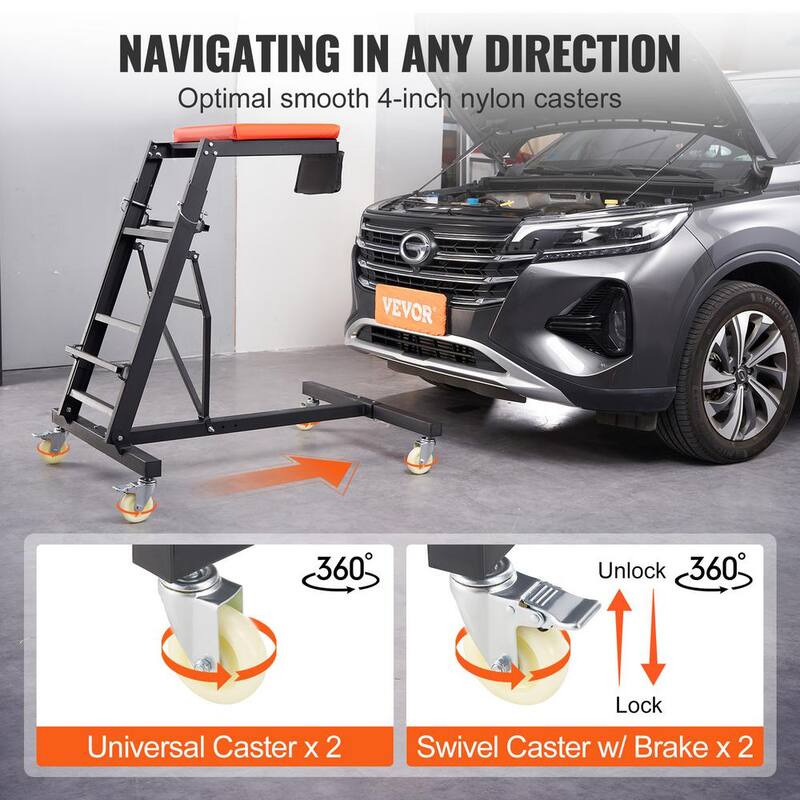 VEVOR Automotive Top Creeper with Adjustable Height 49.6in. to 75.6in., 400 lbs. Capacity High Creeper, 4 Swivel Caster Wheels - FDJXCTYIXIX4SJCLPV0-0920