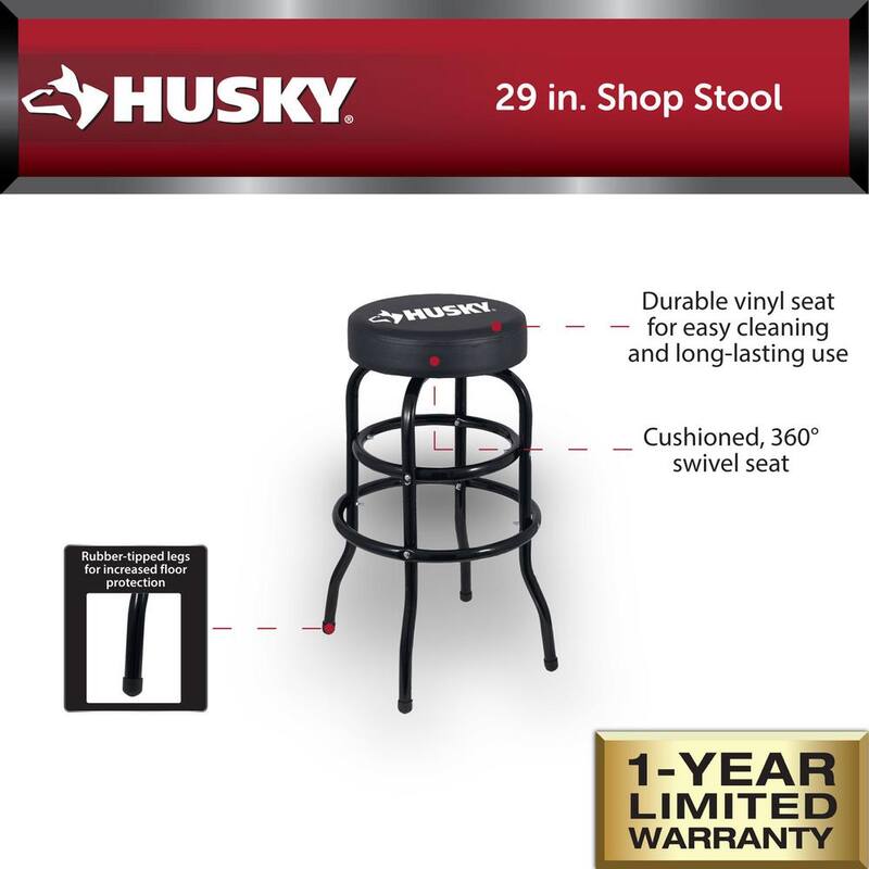 Husky 29 in. Shop Stool with 360° Swivel Seat - HPL2009P-DIP