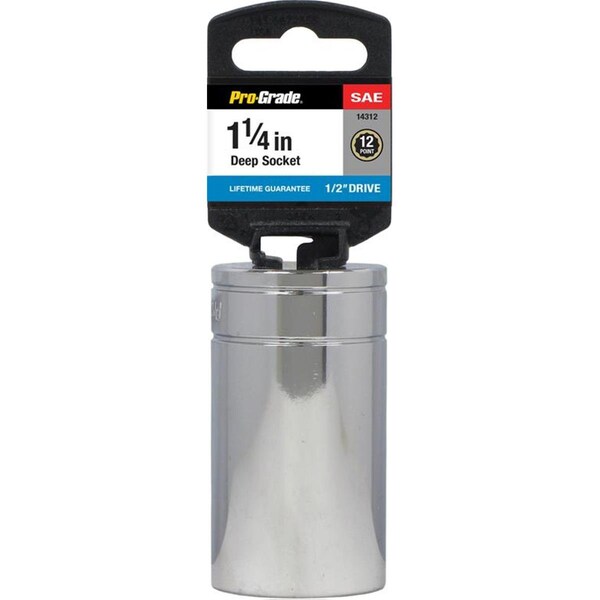 Cromo 0.5 Drive x 1.25 in. 12 Point Deep Socket - Chrome Vanadium Steel Socket - CR3314572