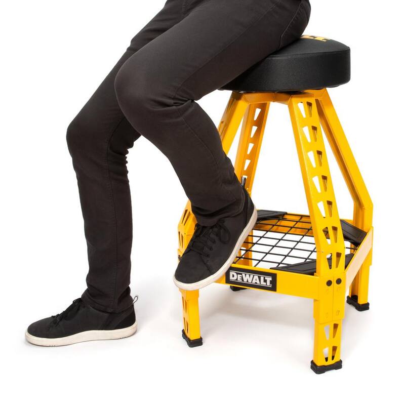 DEWALT 32 in. H x 17 in. W x 17 in. D Swivel Shop Stool with Shelf - DXSTFH030