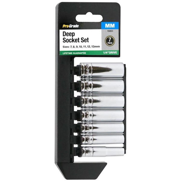 Cromo 0.25 in. Drive Metric Deep Socket Set with Rail - 7 Piece - CR3309175