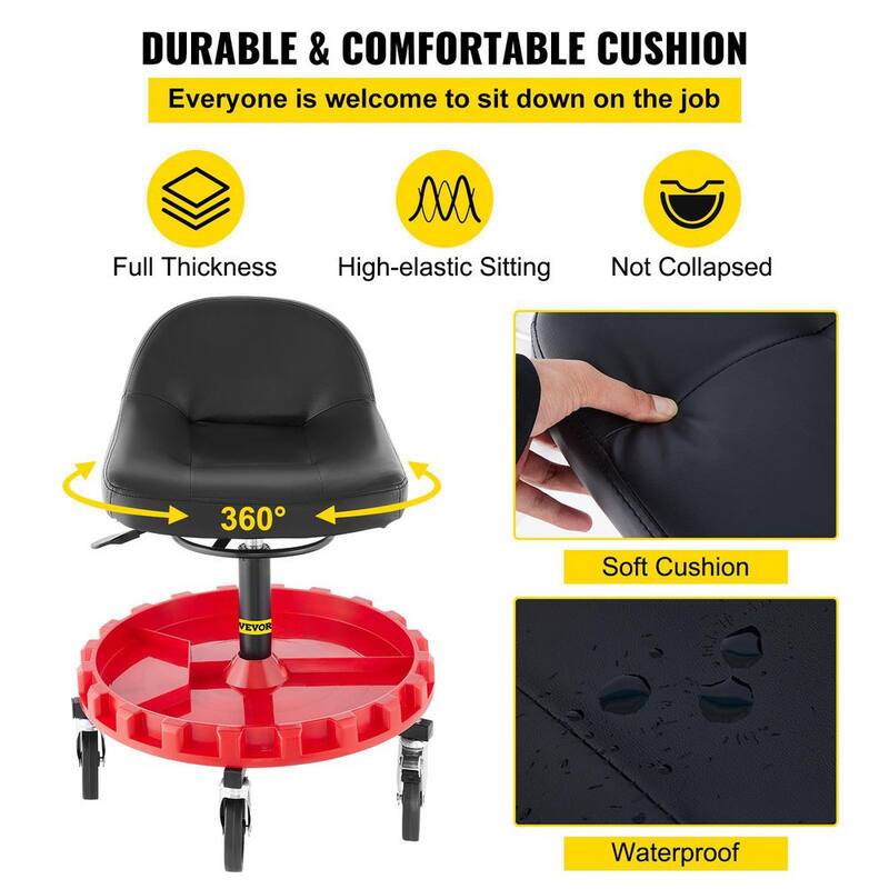 VEVOR Shop Mechanic Stool 300 LBS. Mobile Rolling Garage Stool 22 in. to 26 in. All-Terrain 5 in. Casters with Two Brakes - YXAPDSFZDQCDJEZCNV0
