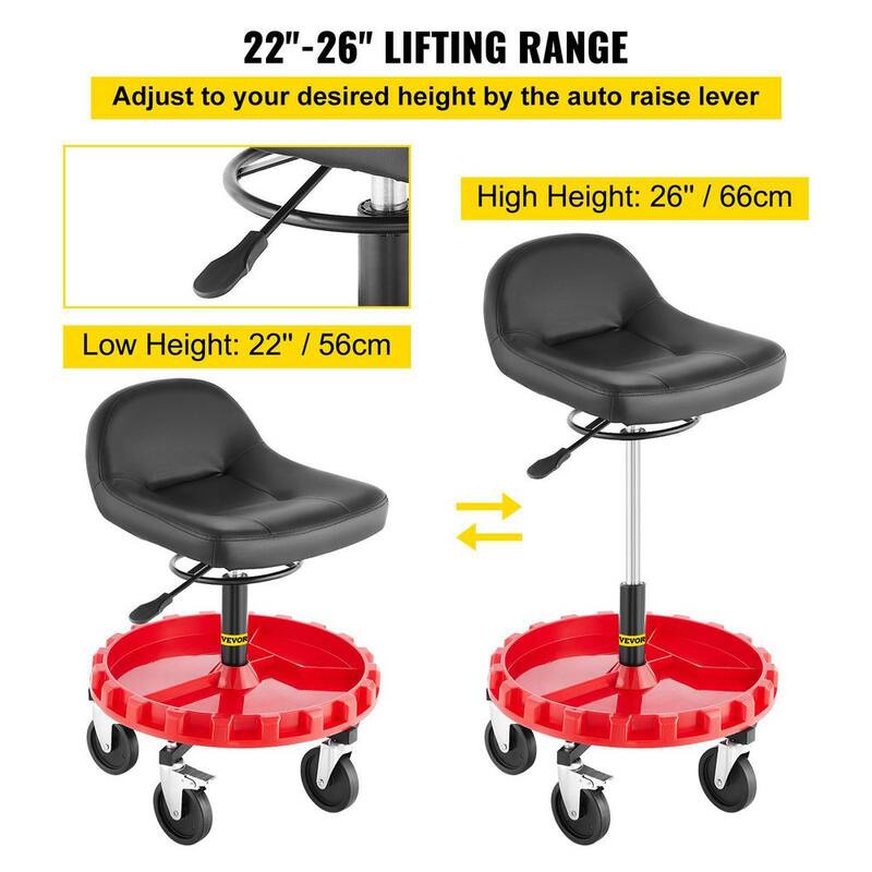 VEVOR Shop Mechanic Stool 300 LBS. Mobile Rolling Garage Stool 22 in. to 26 in. All-Terrain 5 in. Casters with Two Brakes - YXAPDSFZDQCDJEZCNV0