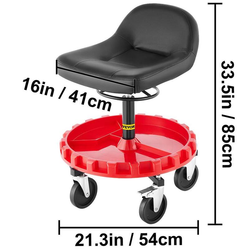 VEVOR Shop Mechanic Stool 300 LBS. Mobile Rolling Garage Stool 22 in. to 26 in. All-Terrain 5 in. Casters with Two Brakes - YXAPDSFZDQCDJEZCNV0