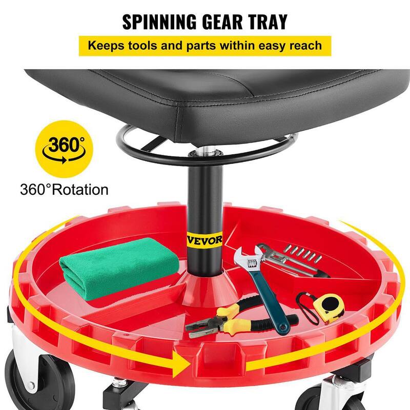 VEVOR Shop Mechanic Stool 300 LBS. Mobile Rolling Garage Stool 22 in. to 26 in. All-Terrain 5 in. Casters with Two Brakes - YXAPDSFZDQCDJEZCNV0