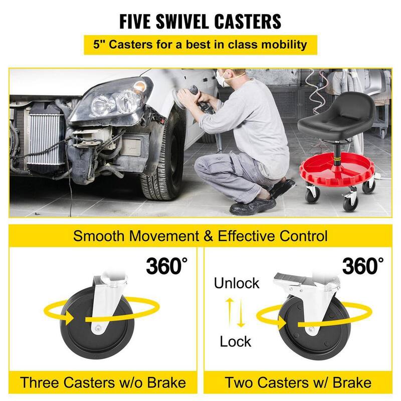 VEVOR Shop Mechanic Stool 300 LBS. Mobile Rolling Garage Stool 22 in. to 26 in. All-Terrain 5 in. Casters with Two Brakes - YXAPDSFZDQCDJEZCNV0