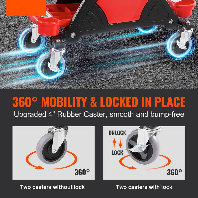 VEVOR Mechanics Stool 300 lbs. Capacity Rolling Creeper Seat with 4 in. Wheels with 3 Slide Out Tool Trays and Drawer Roller - DSNHXCD300BYRE1RIV0