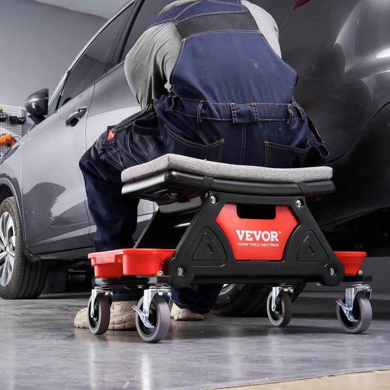VEVOR Mechanics Stool 300 lbs. Capacity Rolling Creeper Seat with 4 in. Wheels with 3 Slide Out Tool Trays and Drawer Roller - DSNHXCD300BYRE1RIV0