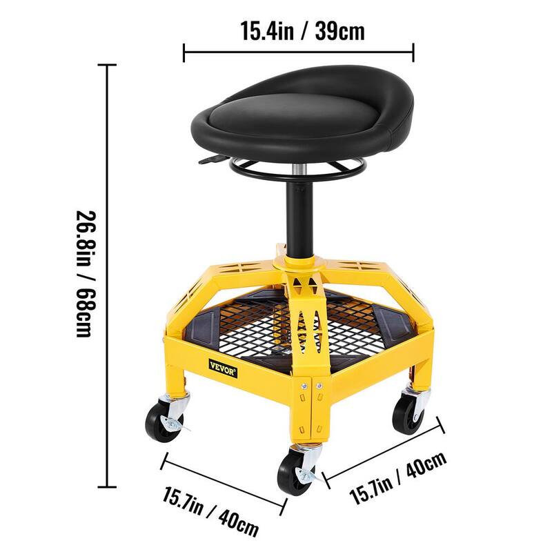 VEVOR Rolling Garage Shop Stool 300 Lbs. Load Mechanic Seat 24 in. to 28.7 in. with 360° Wheel Tool Tray for Workshop, Yellow - HSGLJGCKXCDBDZBARV0