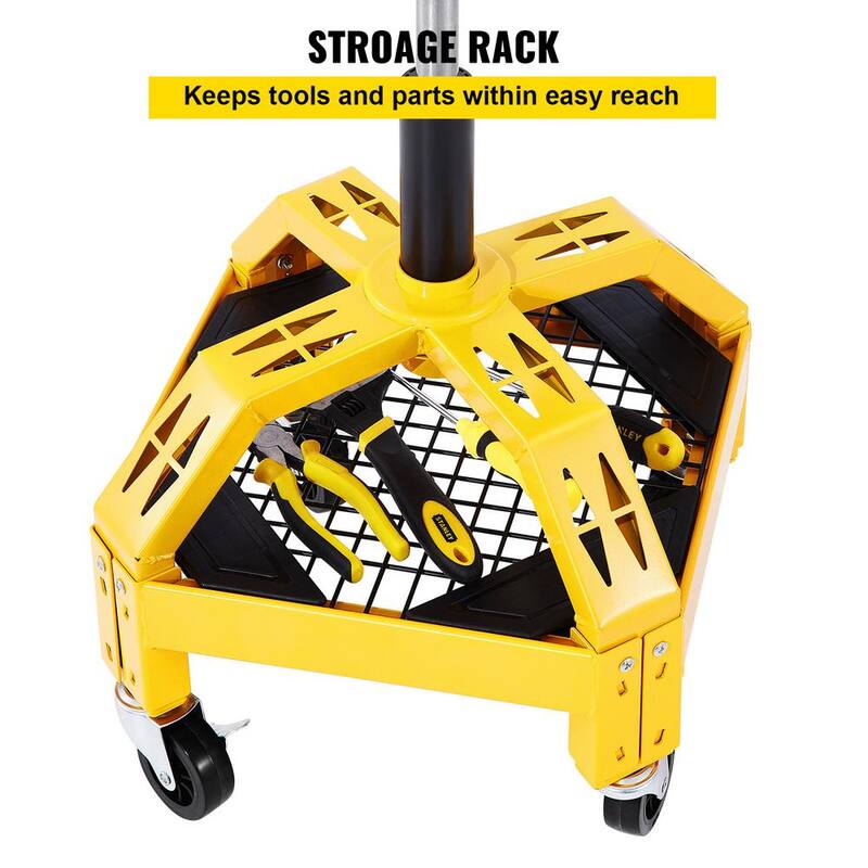 VEVOR Rolling Garage Shop Stool 300 Lbs. Load Mechanic Seat 24 in. to 28.7 in. with 360° Wheel Tool Tray for Workshop, Yellow - HSGLJGCKXCDBDZBARV0