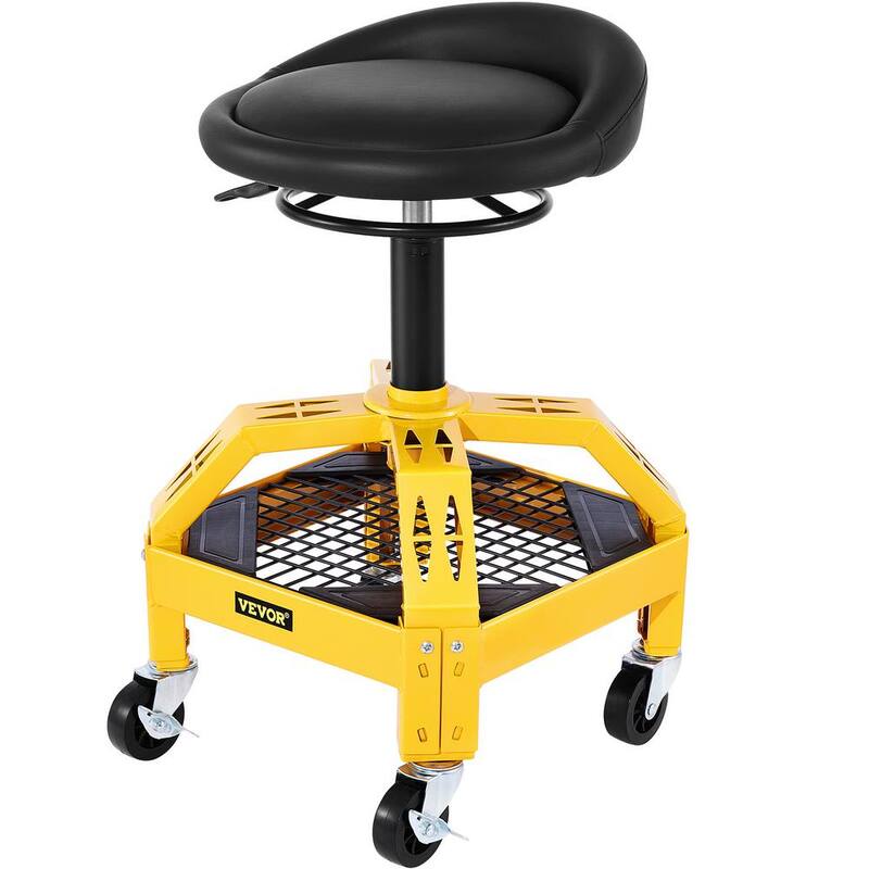 VEVOR Rolling Garage Shop Stool 300 Lbs. Load Mechanic Seat 24 in. to 28.7 in. with 360° Wheel Tool Tray for Workshop, Yellow - HSGLJGCKXCDBDZBARV0