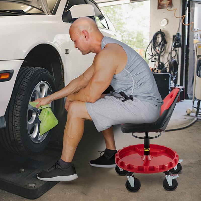 VEVOR Rolling Shop Stool 300 lbs. Load Garage Mechanic Seat Adjustable Height 18 in. to 23 in. with Swivel Casters Tool Tray - HKYSCLWXDC6QRMFLIV0